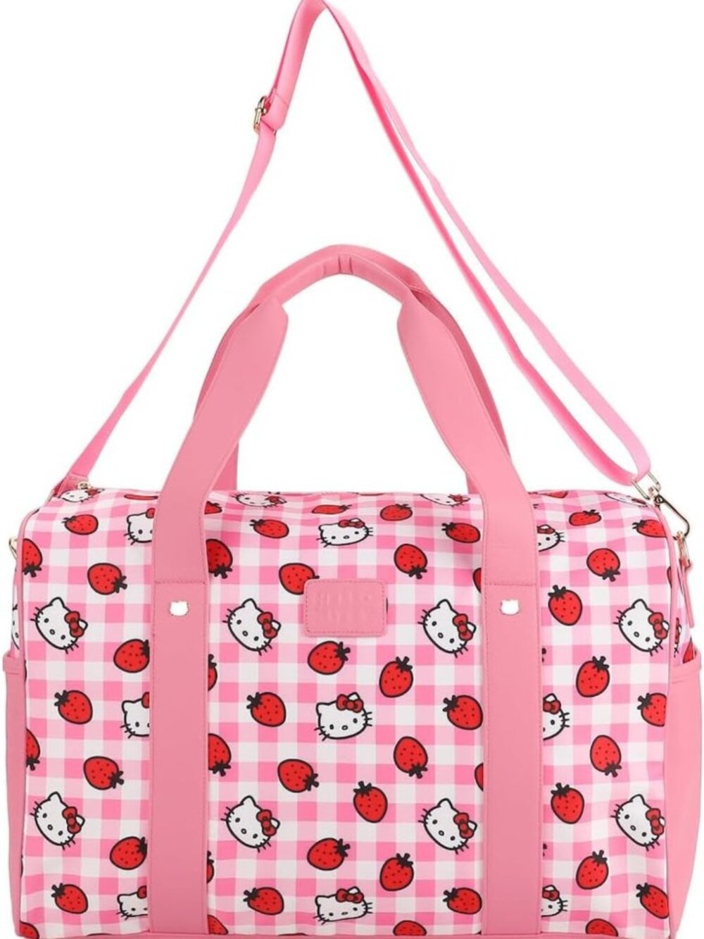 Cute Pink Plaid Duffel Bag with Hello Kitty & Strawberries Print - 20" Travel